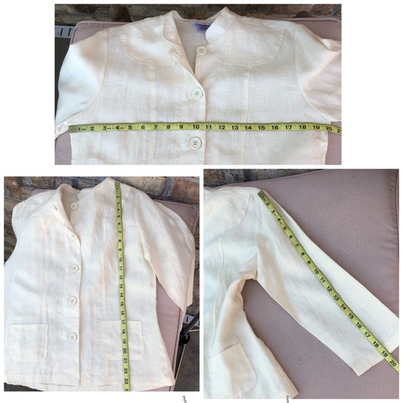 Central Falls Made USA Linen Light Ivory Set Of Buttoned Jacket & Capri Pants M - Picture 7 of 15